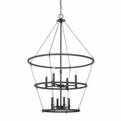 Coupon ✔️ Capital Lighting Lancaster 60W 8-Light Candelabra E-12 Incandescent Foyer Pendent in Black Iron 🎉