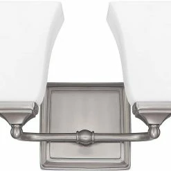 Hot Sale 😍 Capital Lighting Vanity 8-1/2 in. 75W 2-Light Vanity Fixture in Brushed Nickel with Soft White Glass Shade 😀