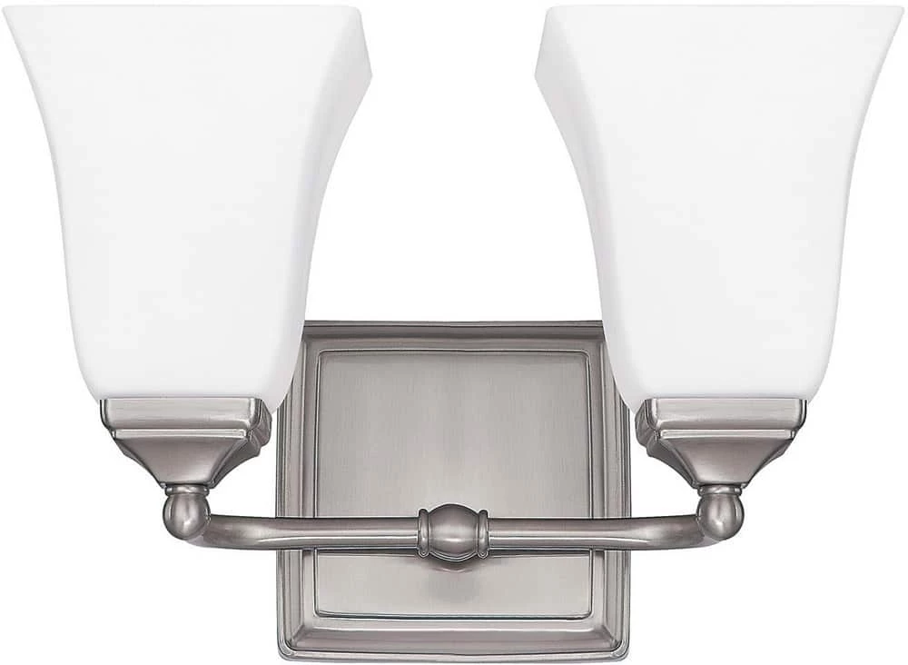 Hot Sale π Capital Lighting Vanity 8-1/2 in. 75W 2-Light Vanity Fixture in Brushed Nickel with Soft White Glass Shade π 1 Hot Sale π Capital Lighting Vanity 8-1/2 in. 75W 2-Light Vanity Fixture in Brushed Nickel with Soft White Glass Shade π
