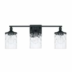Budget 🧨 Capital Lighting Cotton 24 x 10 in. 300W 3-Light Medium E-26 Incandescent Vanity Fixture with Clear Water Glass in Matte Black 💯