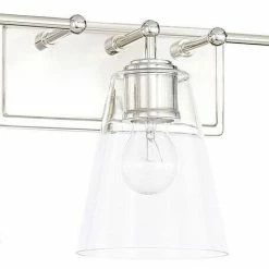 Budget 🎁 Capital Lighting Vanity 100W 3-Light Vanity with Clear Glass in Polished Nickel ⭐