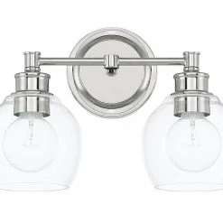 Flash Sale 🛒 Capital Lighting Mid-Century 100W 2-Light Vanity with Clear Glass in Polished Nickel ❤️