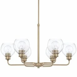 Coupon 😀 Capital Lighting Mid-Century 100W 6-Light Medium E-26 Incandescent Chandelier in Aged Brass 😀