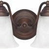 Outlet 🛒 Capital Lighting Vanity 8 in. 100W 2-Light Vanity Fixture in Burnished Bronze with Faux White Alabaster Glass Shade 😀