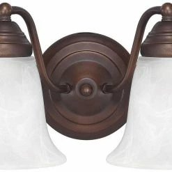 Outlet 🛒 Capital Lighting Vanity 8 in. 100W 2-Light Vanity Fixture in Burnished Bronze with Faux White Alabaster Glass Shade 😀