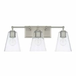 Discount 🔔 Capital Lighting 23-1/2 x 9-1/2 in. 300W 3-Light Medium E-26 Incandescent Vanity Fixture with Clear Seeded Glass in Brushed Nickel 🌟