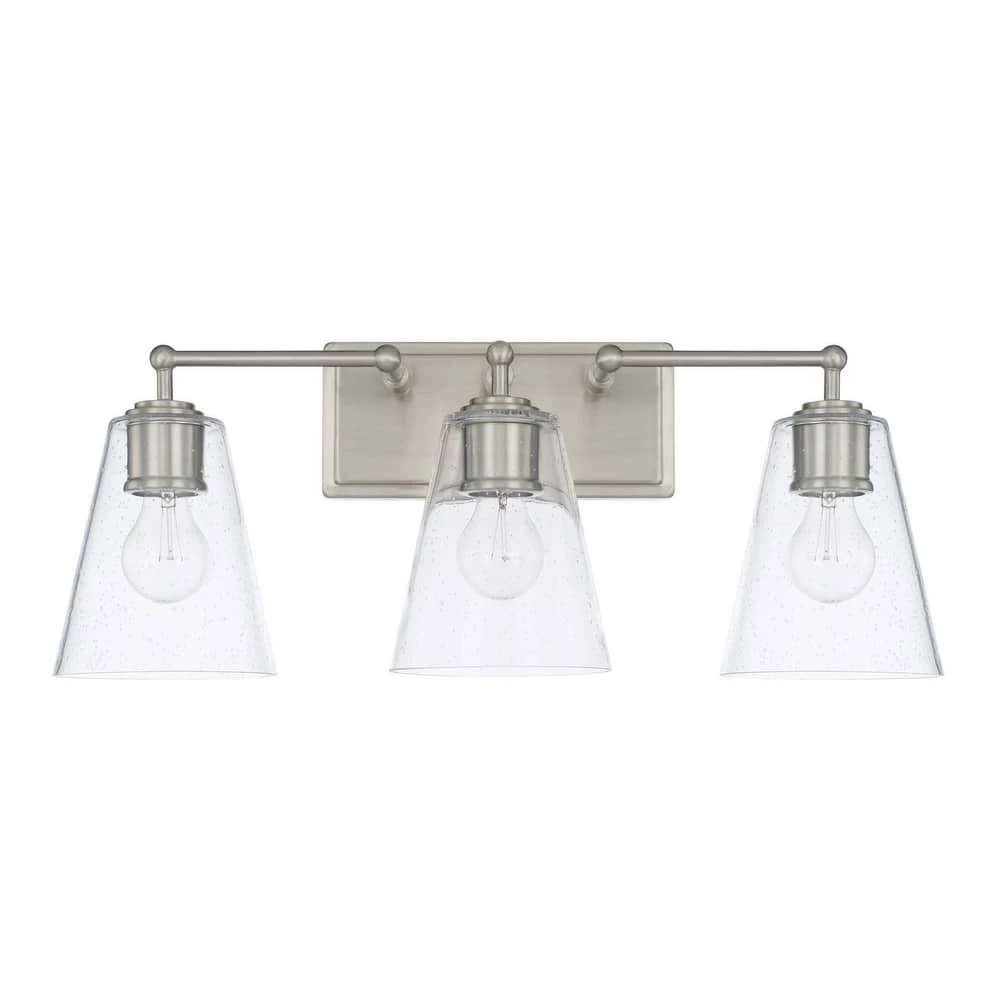 Discount π Capital Lighting 23-1/2 x 9-1/2 in. 300W 3-Light Medium E-26 Incandescent Vanity Fixture with Clear Seeded Glass in Brushed Nickel π 1 Discount π Capital Lighting 23-1/2 x 9-1/2 in. 300W 3-Light Medium E-26 Incandescent Vanity Fixture with Clear Seeded Glass in Brushed Nickel π