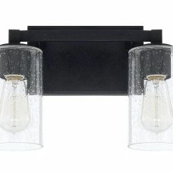 Outlet 🎁 Capital Lighting Ravenwood 100W 2-Light Vanity with Clear Seeded Glass in Black Iron 😉