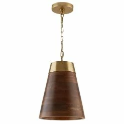 Promo 🎁 Capital Lighting 10 in. 60W 1-Light Medium E-26 Incandescent Pendant in Wood with Brass 🎉