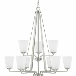 Outlet ⌛ Capital Lighting Braylon 60W 9-Light Medium E-26 Incandescent Chandelier in Brushed Nickel 🥰